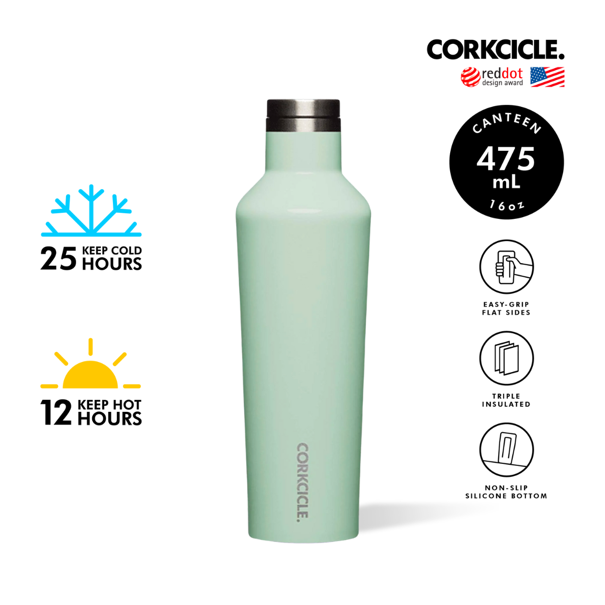 CORKCICLE ขวดสแตนเลสสูญญากาศ 3 ชั้น กักเก็บความเย็นได้นานถึง 25 ชม. เก็บความร้อนได้ 12 ชม. 475ML