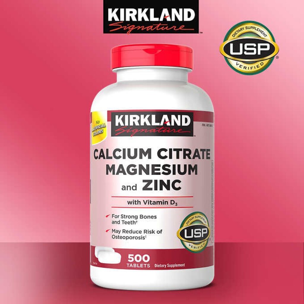 Kirkland Calcium Citrate Magnesium and Zinc With Vitamin D3 แคลเซียมแมกนีเซียม + ซิ้งค์ Exp. 02/2024 ขนาด 500 เม็ด