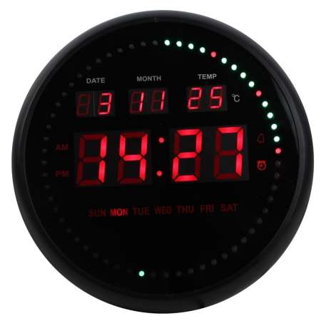 Telecorsa นาฬิกาดิจิตอล LED 10 นิ้ว ทรงกลม มีไฟแสดงบอกเวลา รุ่น RoundDigitalRed-02e-Song