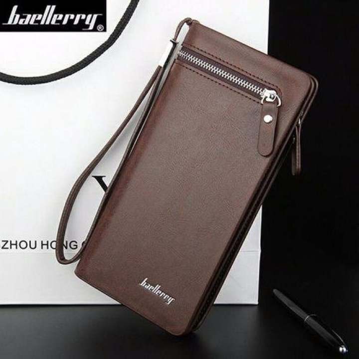 Baellerry กระเป๋าสตางค์ ผู้ชาย กระเป๋าเงิน กระเป๋าตัง บาง ทรงยาว Men Wallet Long Pattern PU Leather Wallet for Men - Brown