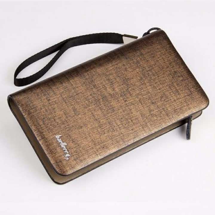 Baellerry กระเป๋าสตางค์ ผู้ชาย กระเป๋าเงิน กระเป๋าตัง บาง ทรงยาว Men Wallet Long Pattern PU Leather Wallet for Men - Gold