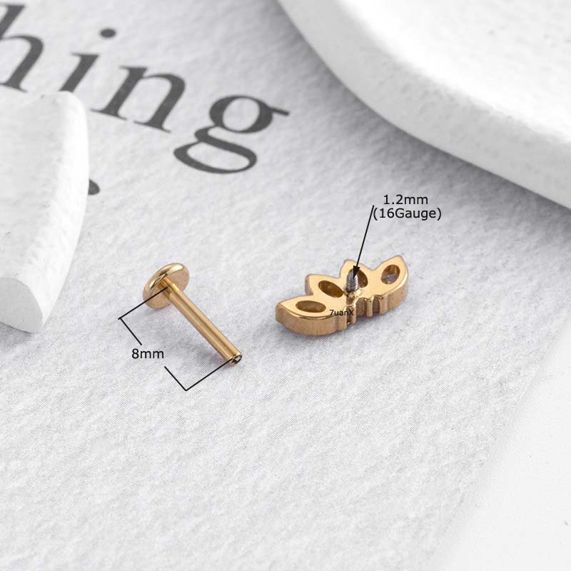 1 Piece G23 Titanium Internal Internally Thread Labret Lip Stud Mmon Leaf Crown Shape Helix Cartilage Pinna Piercing 16Gauge