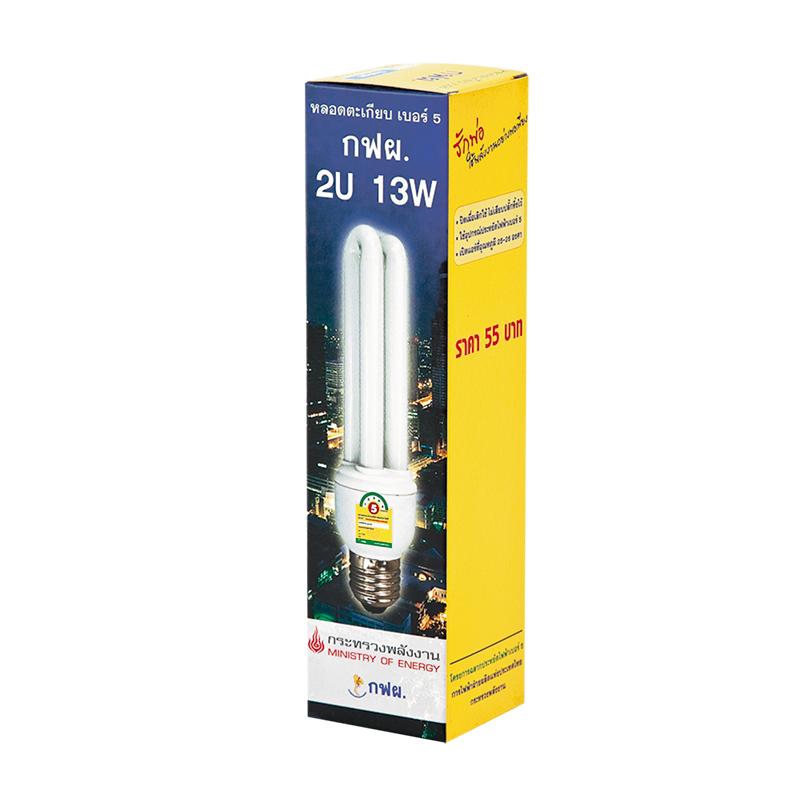 หลอดประหยัดไฟ กฟผ. ทรง2U 13 วัตต์ แสงสีเหลือง P.10/Energy saving light bulb EGAT - 2U 13 watt, yellow light P.10