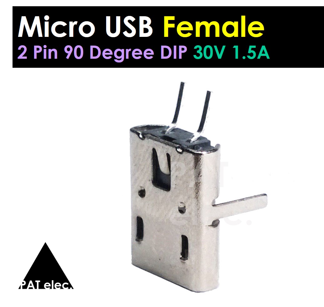 อะไหล่ พอร์ต ขั้วต่อ Micro USB 2 Pin 90 องศา DIP ตัวเมีย 30V 1.5A Connectors Female DIP 90 Degree Plastic Shell Plug Flat PCB Port Jack Tail Socket Electric Terminals