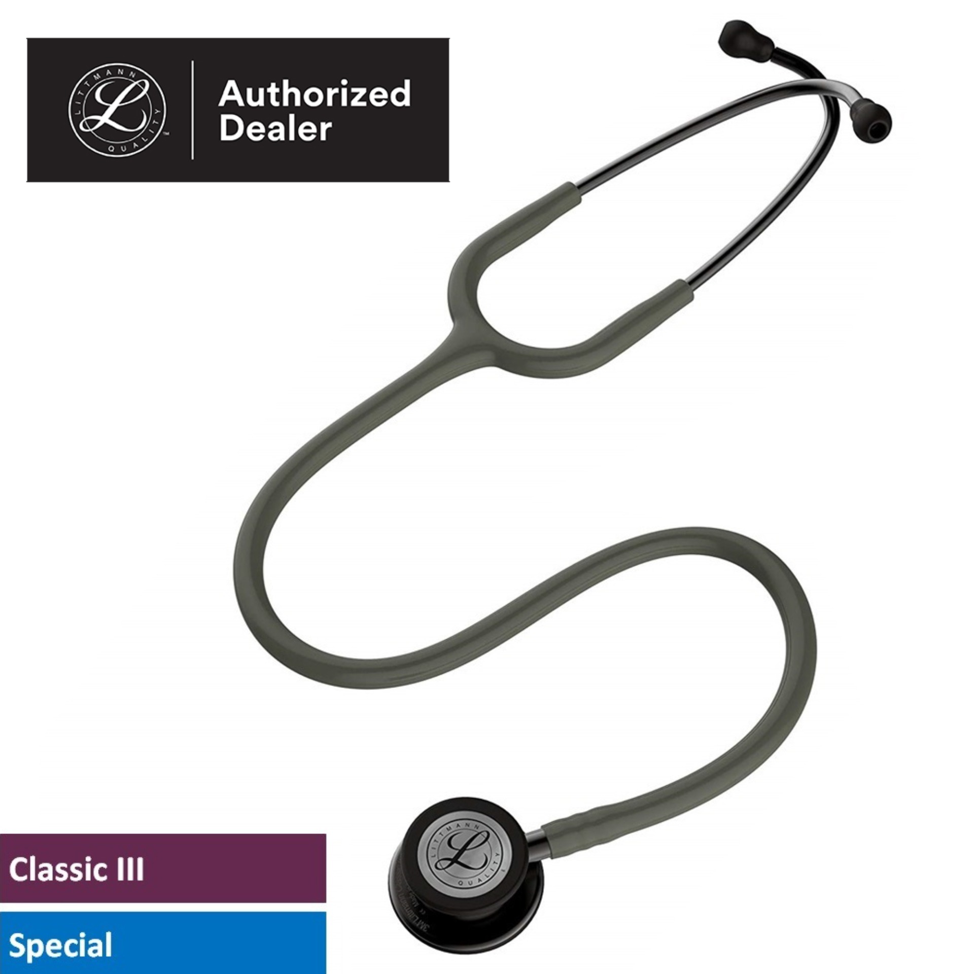 3M Littmann Classic III Stethoscope, 27 inch, #5812 (Dark Olive Green Tube, Smoke-Finish Chestpiece, Stainless Stem & Eartubes)
