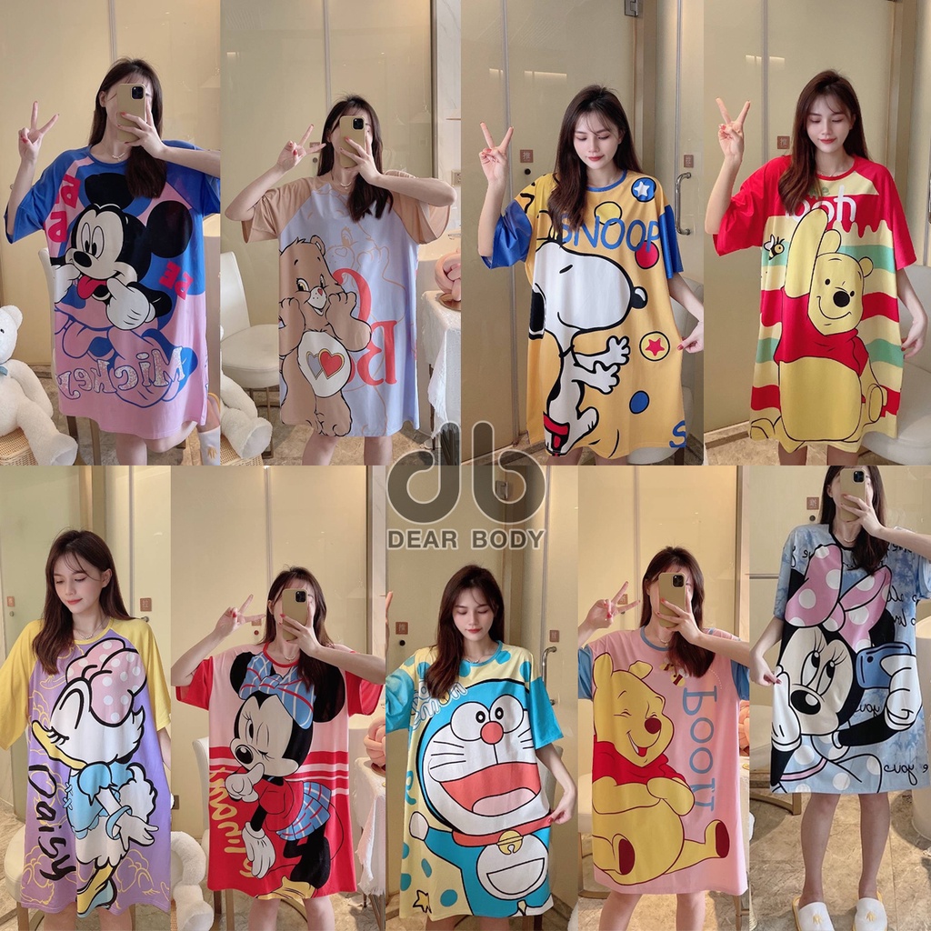 พร้อมส่ง!! ชุดนอนเดรส ลายการ์ตูน ชุดนอนน่ารัก เดรสกระโปรง ใส่นอนสบาย ...