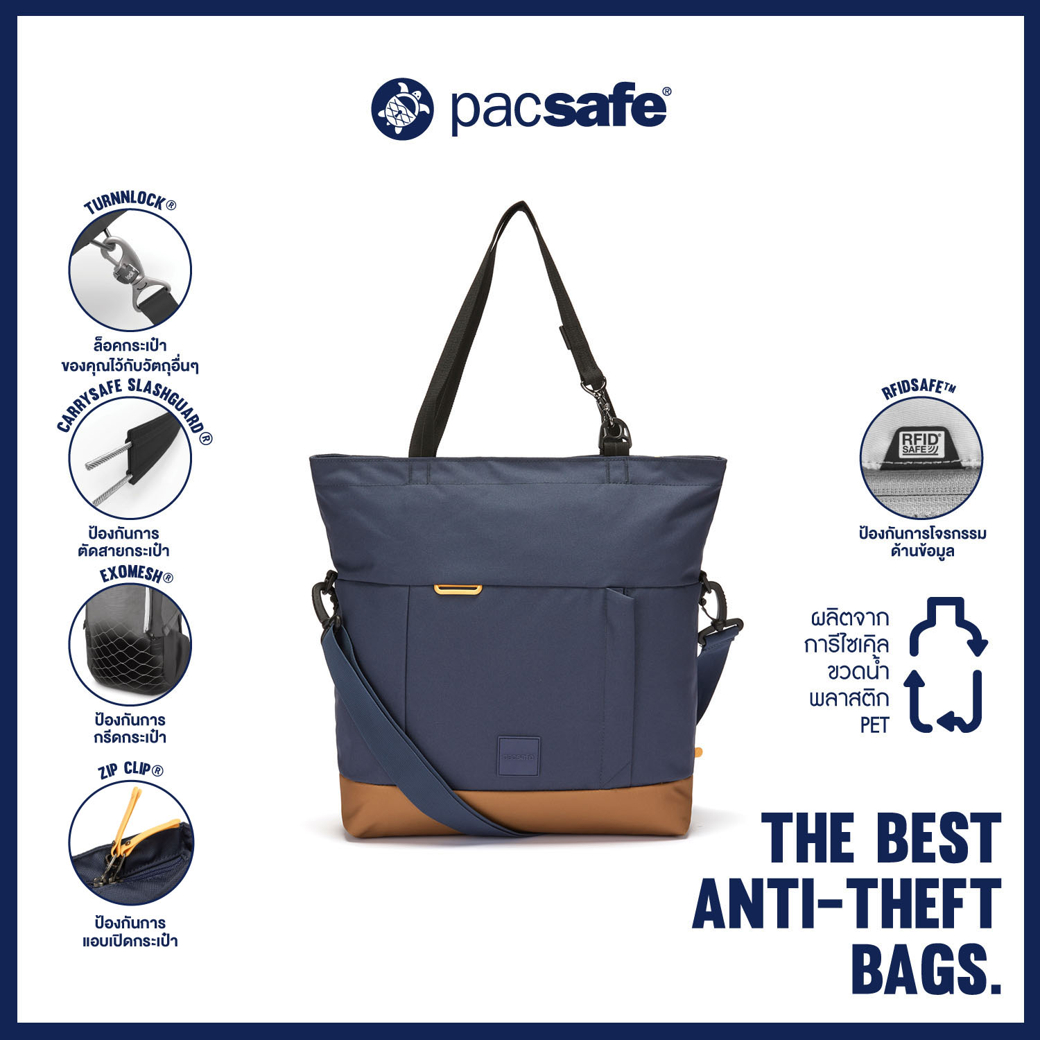Pacsafe Go Anti-Theft Tote Bag  ANTI-THEFTกระเป๋าถือ กระเป๋าสะพายข้าง กระเป๋ากันขโมย