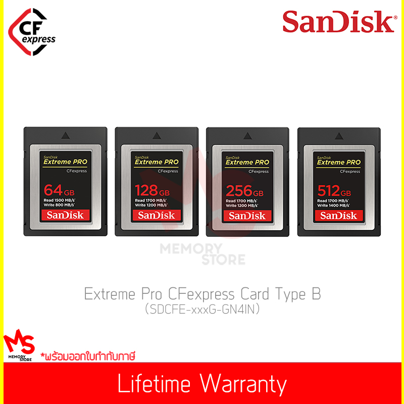 เมมโมรี่การ์ด SanDisk Extreme Pro CFexpress Card Type B 64/128/256/512 (SDCFE-xxxG-GN4IN)