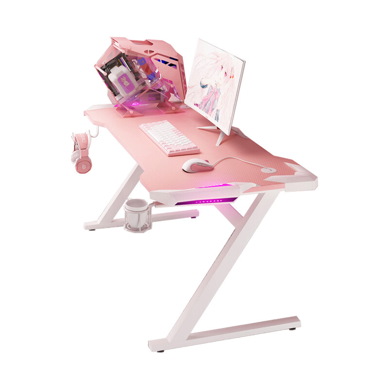 CNF  โต๊ะเล่นเกม สีชมพู โต๊ะคอมพิวเตอร์ RGB  มีรูปทรงขาZ  โต๊ะเกม มีไฟ RGB มีไฟ LEDสวย  ไม่แสบตา  หน้าโต๊ะหุ้มคาร์บอน 3D  หน้ากว้าง 120cm