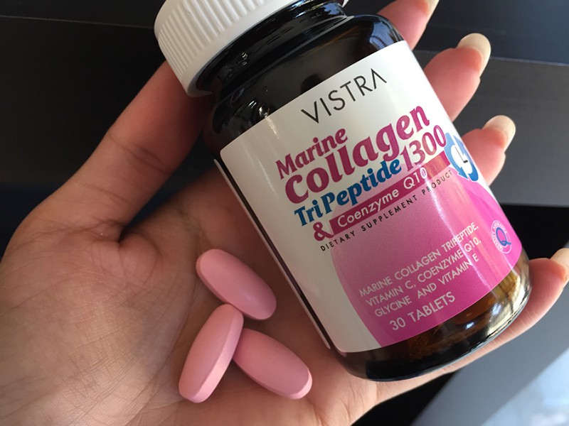 VISTRA Marine Collagen TriPeptide 1300 mg.& CO-Q10 คอลลาเจน ไตรเปปไทน์ (30 เม็ด)