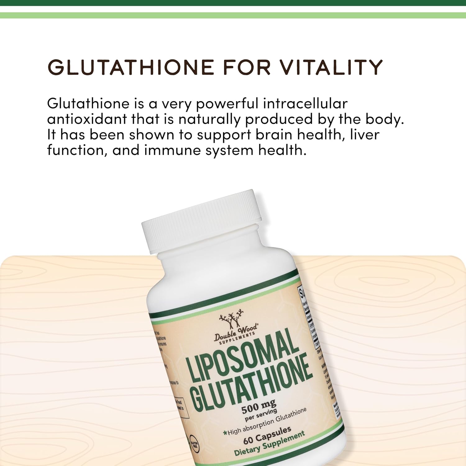 Liposomal Glutathione Double Wood Supplement 500 mg 60 Capsules ไลโปโซมกลูต้าไธโอน ต้านอนุมูลอิสระภายในเซลล์ กำจัดสารพิษ