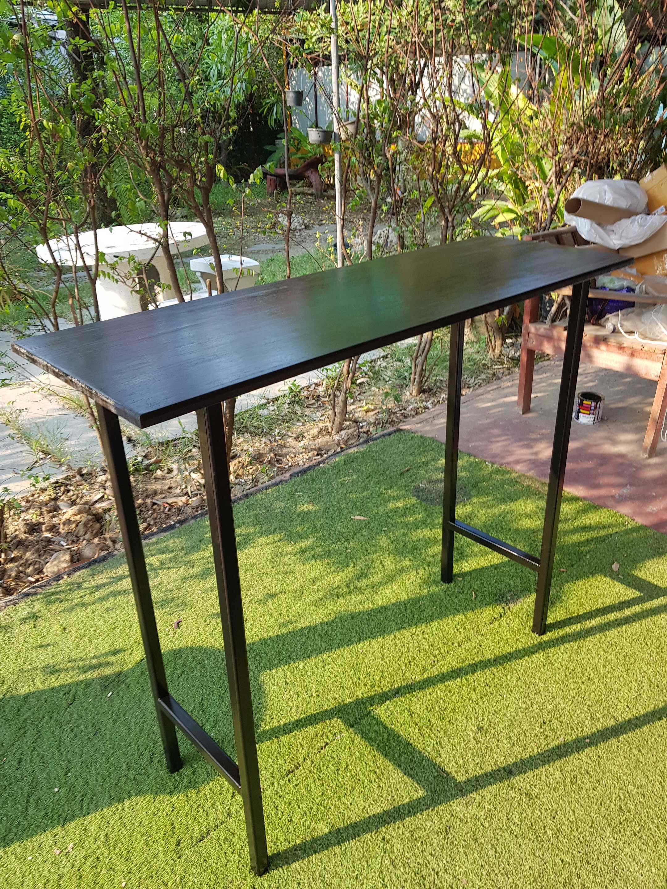 โต๊ะบาร์ไม้ยางพารา ขาเหล็ก สไตล์ลอฟท์ 40x120x100 ซม. สีโอ๊ค รุ่น TM10040120-0001-EX
