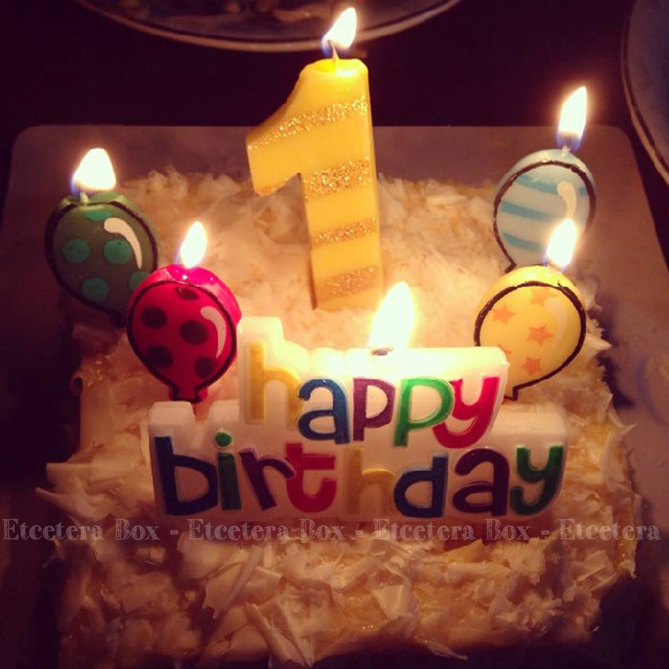 เทียนปักเค้ก เทียนวันเกิด ชุด Happy Birthday + Balloons เซ็ต 5 ชิ้น