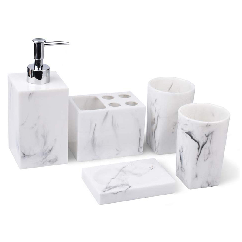 Bảng giá 5-Piece Bathroom Counter Top Accessory Set - Dispenser for Liquid Soap Or Lotion, Soap Dish, Toothbrush Holder and 2 Tumblers, Marble Imitated Resin Phong Vũ