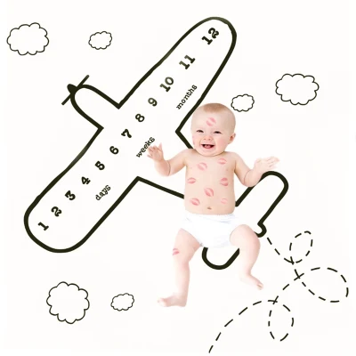 Newborn Baby Monthly Milestone Blanket Diaper Infant Kids Photo Props Plane Play Mat Photography Background Cloth Accessories