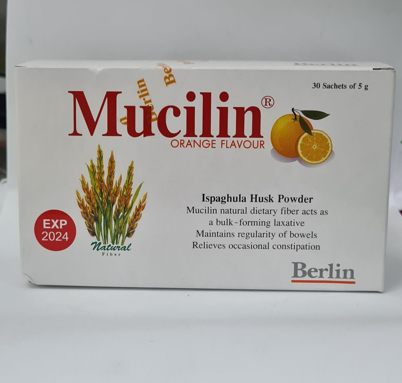 Mucilin 30ซอง orange flavour มิวซิลิน รสส้ม ไฟเบอร์ธรรมชาติ(1กล่องมี 30 ซอง)