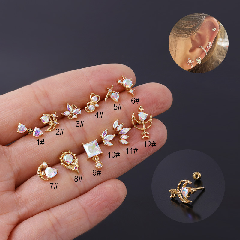 1PC 20G AB CZ Cartilage Stud Helix Rook Conch Screw Back Earring