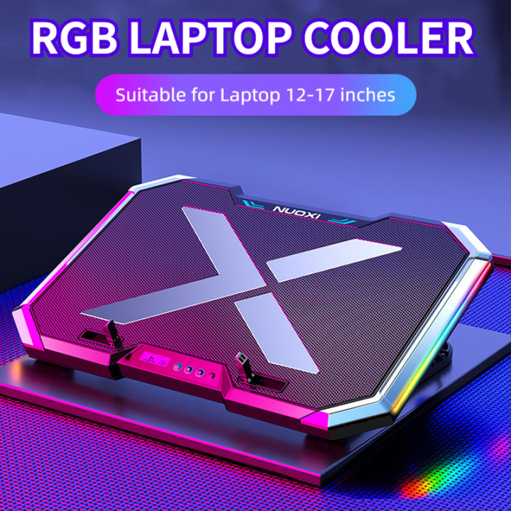 NUOXI Gaming RGB Laptop Cooler Notebook Cooling Pad Super mute 6 LED Fans Powerful Air Flow Portable Adjustable Laptop Stand