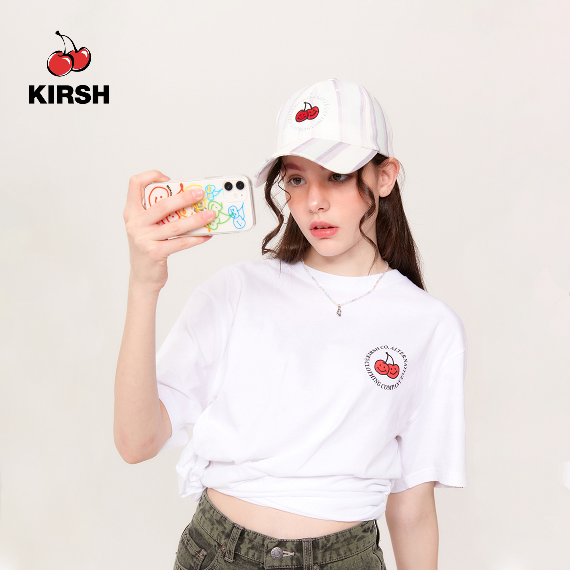 KIRSH] DOODLE CHERRY CIRCLE LOGO BALL CAP KH | Women cap
