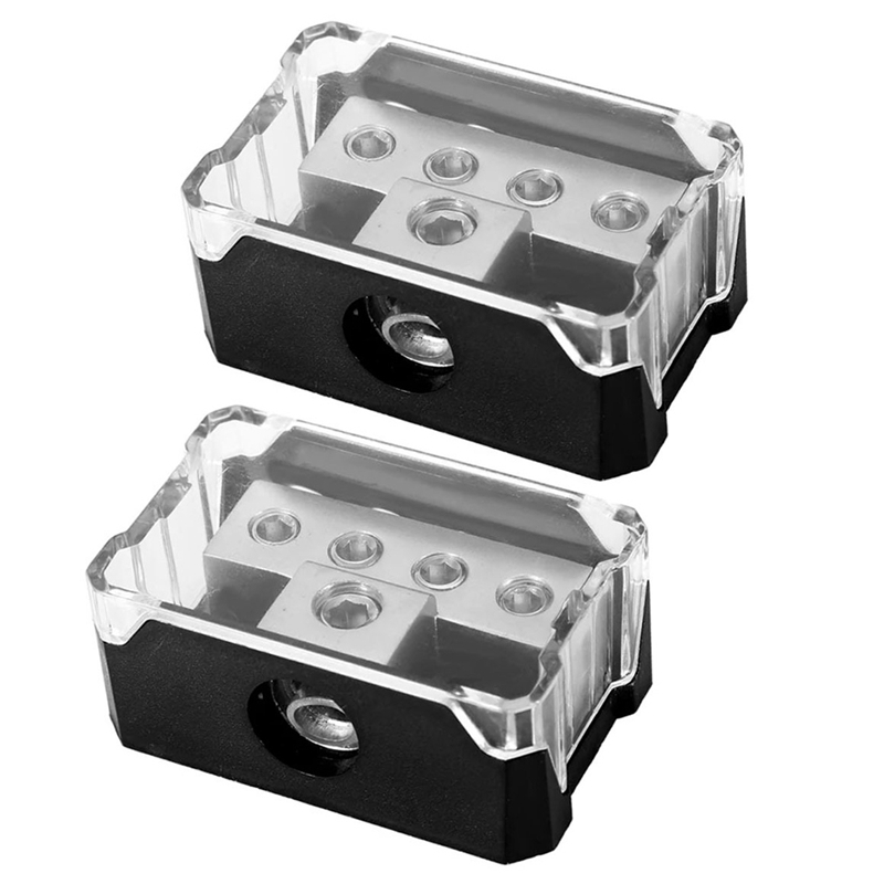 4Way Power Distribution Block 0/2/4 AWG Gauge in 4/8/10 Gauge Out Car Audio Connecting for Audio Splitter X2(1 In 4 Out)