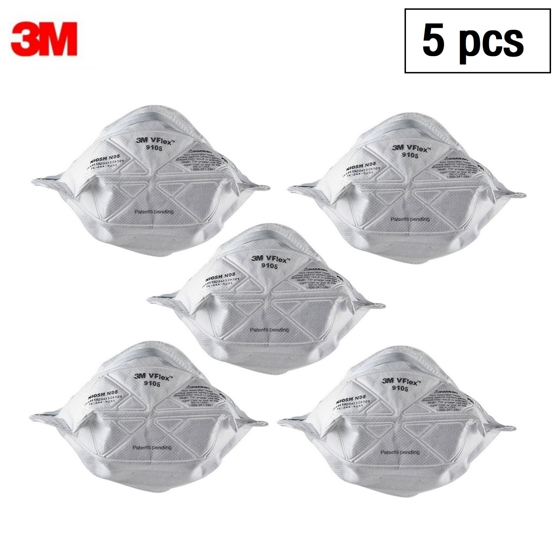 ขาย 3M 9105 N95 (5ชิ้้น) หน้ากากป้องกันฝุ่นละอองมาตรฐาน Vflex N95 Particulate Respirator