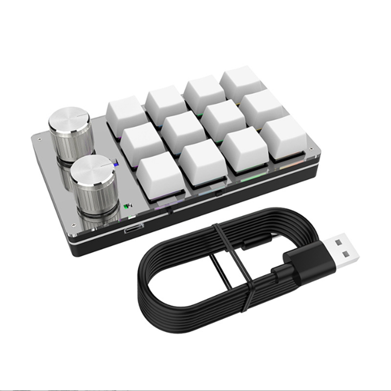 USB Macro Mini Keyboard 12 Keys 2 Knob Programming Keypad Hot-Swap Customization Gaming Mechanical Keyboard