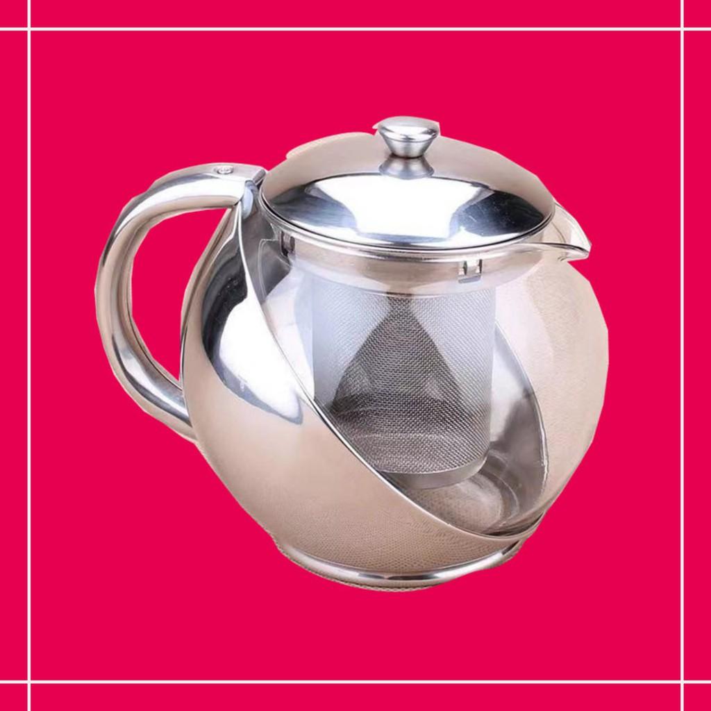 Tea Pot ชาน้ำชา กาชงชา กาน้ำร้อน กาแก้วหุ้มสแตนเลส ขนาด500มล. แก้วกรองน้ำชา กากาแฟ