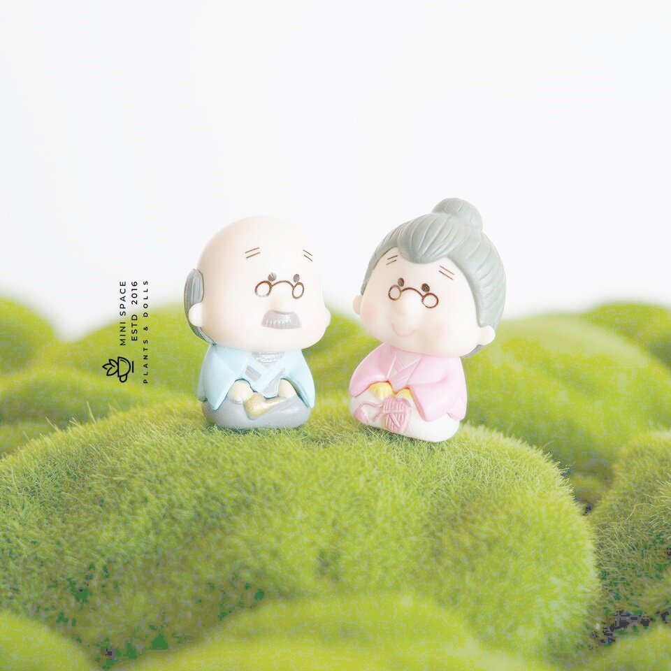 ตุ๊กตาตายายตกแต่งกระถาง ตุ๊กตาตายายจัดสวนถาด (เลือกแบบ) สี ชุด 2 แบบ สี ชุด 2 แบบ