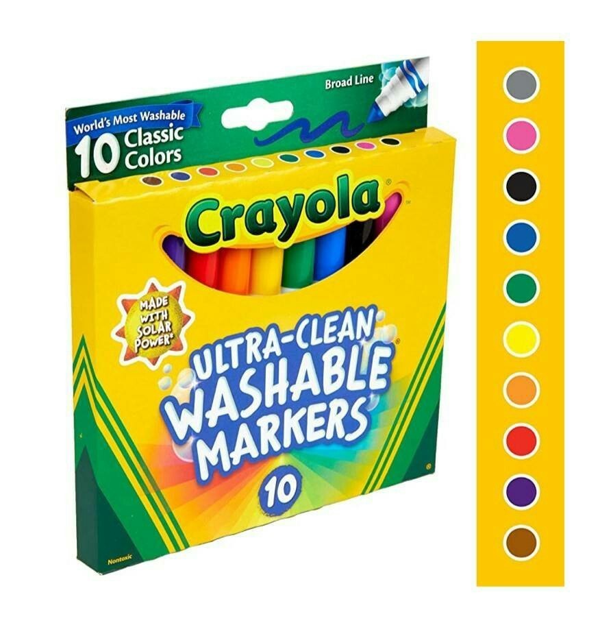พร้อมส่ง!!! Ultra-Clean Markers, Broad Line, Classic Colors, 10 Count ปากกาเมจิกล้างได้ จากแบรนด์ Crayola