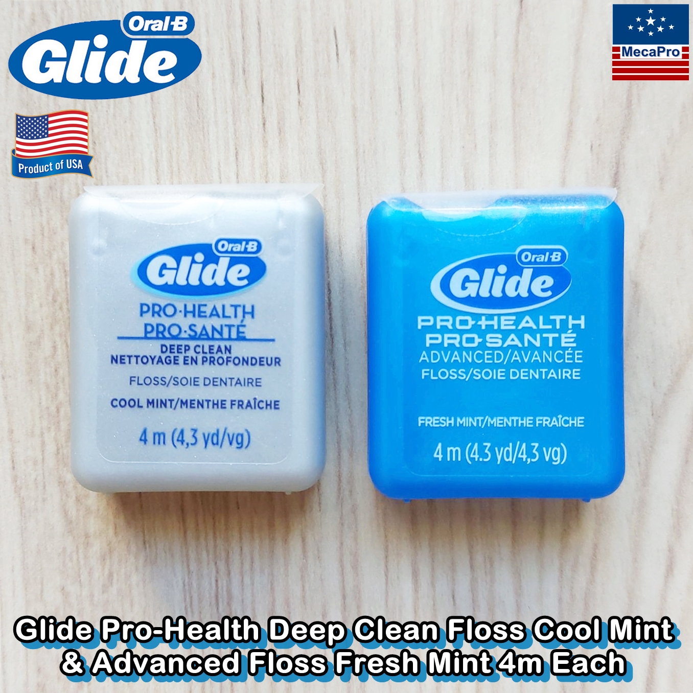 Oral-B® Glide Pro-Health Deep Clean Floss Cool Mint & Advanced Floss Fresh Mint 4m Each ไหมขัดฟัน ออรัลบี ไกลด์ ยาว 4 เมตร แพ็ค 2 สูตร