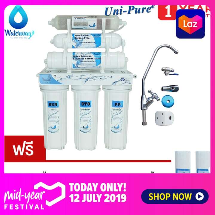 Uni Pure Blue เครื่องกรองน้ำ 6 ขั้นตอน รุ่น Ceramic Mineral บำรุงร่างกาย พร้อมอุปกรณ์ครบชุด รับประกัน 1 ปี แถมไส้กรอง PP 5 micron 2 ชิ้น