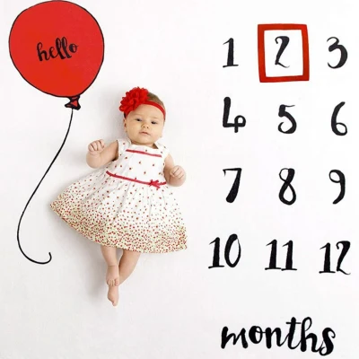 Baby Monthly Milestone Anniversary Blanket Newborns Photo Props Growth Souvenir Blanket 100x100cm Photography Background Cloth