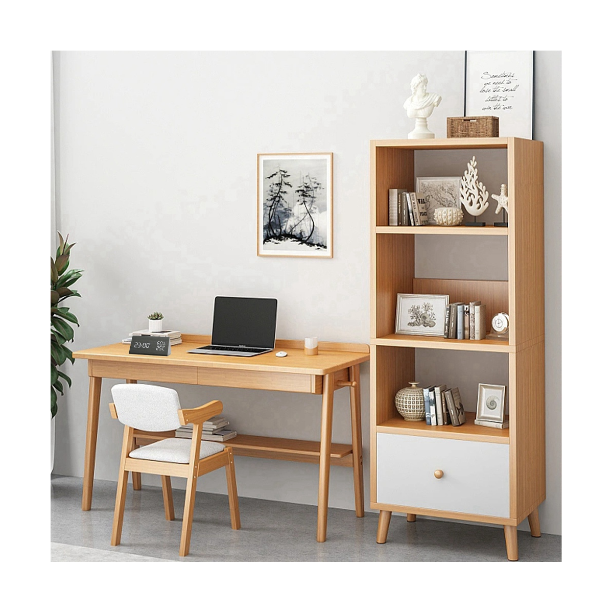 Alarm Clock Digital Wood LED Table Clock with Humidity and Temperature Display USB Power Connection