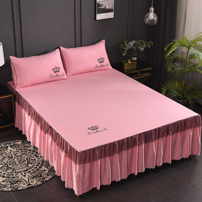 Bedding Solid Ruffled Bed Skirt Pillowcases Bed Sheets Mattress Cover King Queen Full Twin Size Bed Cover 13 Colour F0385