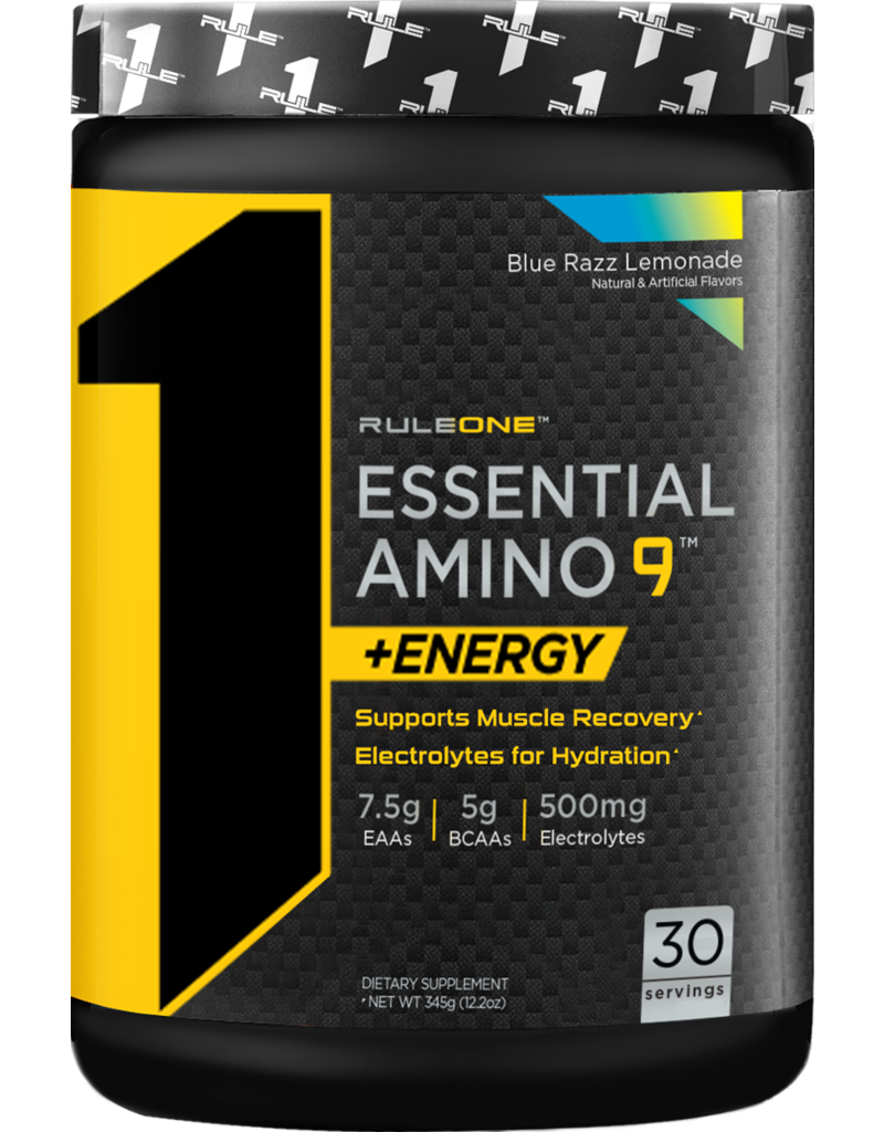 Rule1 R1 Essential Amino 9 + Energy (345 g/ Blue Razz Lemonade) Zero Banned Substances SUPPORTS MUSCLE RECOVERY, HYDRATION AND ENERGY EAA BCAA สร้างกล้ามเนื้อ บีซีเอเอ อีเอเอ ฟื้นฟู