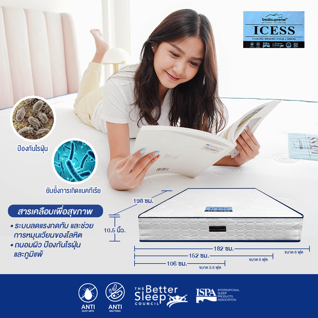 Bedisupreme ที่นอนสปริง COOLING MEMORY FOAM (NASA TECH) ให้สัมผัสการนอน