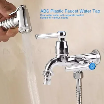 ABS Washing Machine Faucet Sink Basin Water Tap with Double Spout&amp;Handle G1/2 Tail Handle
