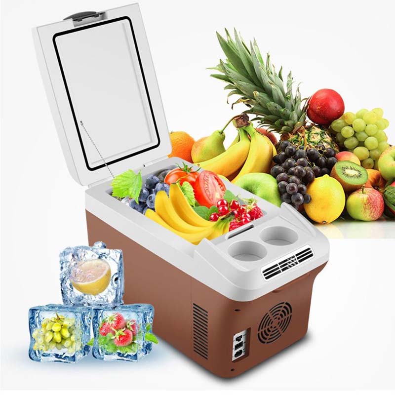 Refrigerator car 15L ตู้เย็นติดรถยนต์ ทำความร้อนและความเย็น ตู้เย็นเล็ก ตู้เย็นพกพา ตู้เย็นรถ ตู้เย็นมินิในรถ ตู้เย็นขนาดพกพา Premium Cool [ขนาด15L] [ขาว-น้ำตาล]