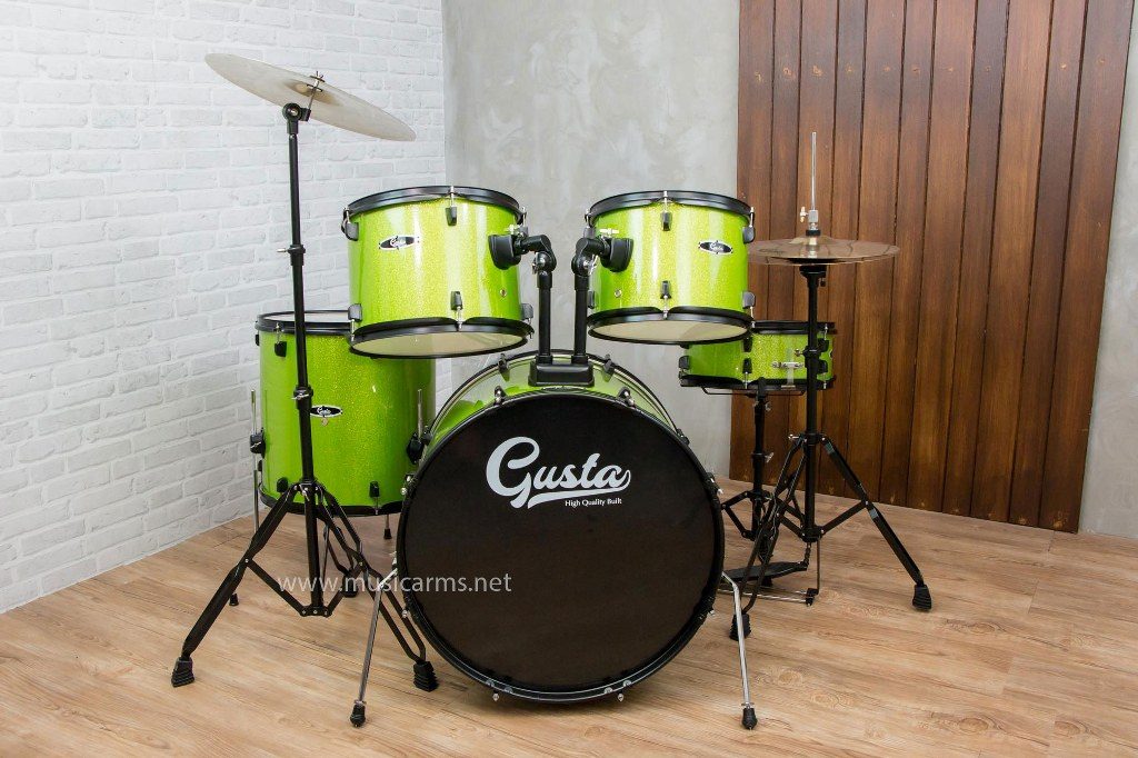 Gusta First กลองชุด 5 ใบ +ฟรี เก้าอี้ และไม้กลอง (กลองผู้ใหญ่, กลองชุดผู้ใหญ่) Music Arms  colors Green