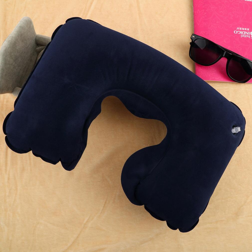 Travel U Shape Neck Rest Air Inflatable Pillow(Dark Blue) หมอนรองคอ กำมะหยี่ แบบเป่าลม สำหรับเดินทาง( คละสี )