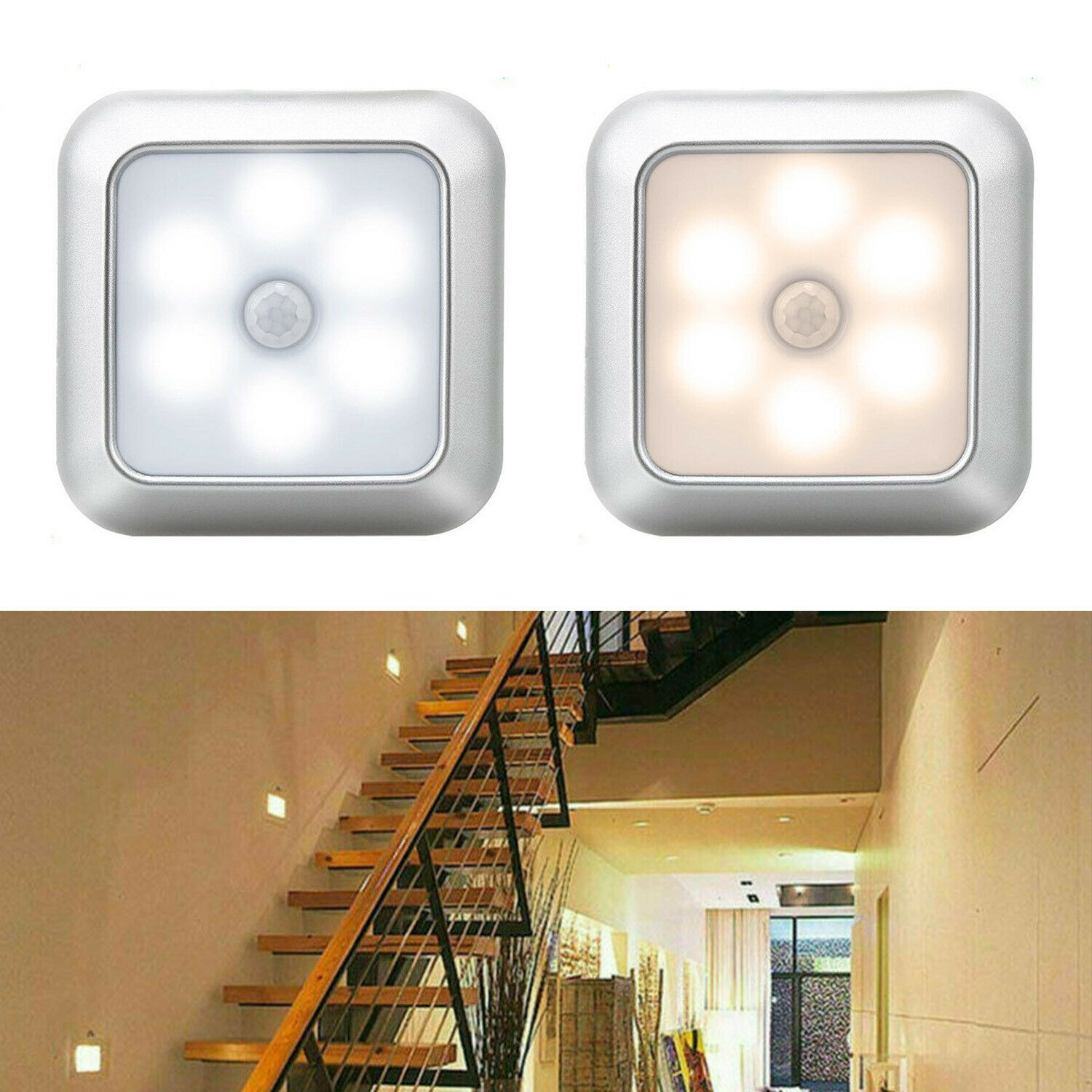 Battery Powered 6 LED Square Motion Sensor Night Lights PIR Induction