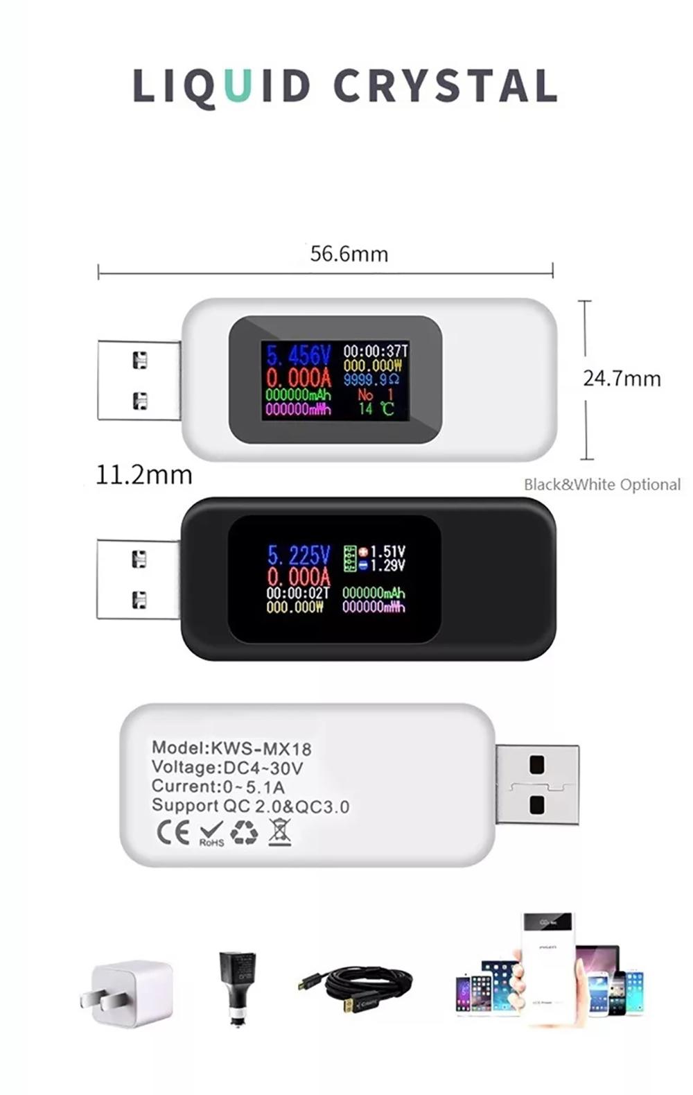 KWS-MX18 10 in1 Digital LCD Display USB Tester Voltage Current Tester Power Meter Timing Ammeter USB Charger Tester Detector Voltmeter