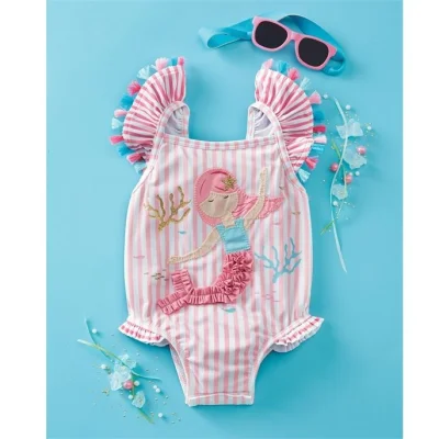 Little Girls Bikini Swimwear Swimsuit Bathing Suit Striped Tassels Cute Mermaid 1-7 Years