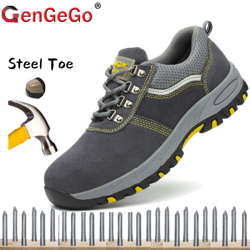 ยี่ห้อ GENGEGO Safety Shoes รองเท้าทำงานผู้ชายและผู้หญิงฤดูร้อนระบายอากาศน้ำหนักเบาทำลายเหล็กนิ้วเท้ารองเท้าทหารรองเท้าผ้าใบ