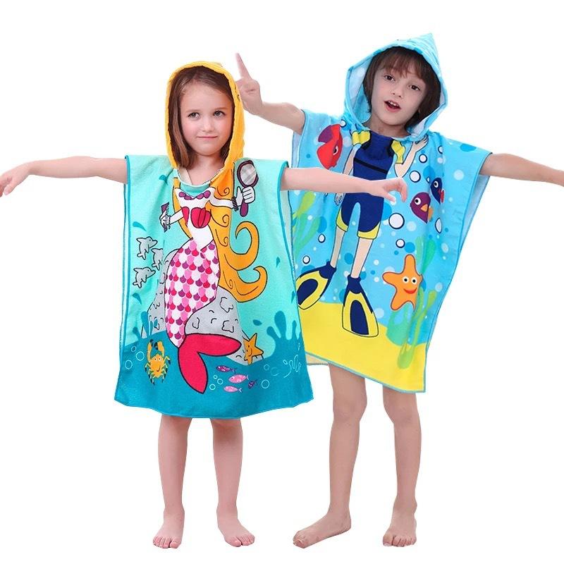 ใหม่เด็กการ์ตูนน่ารักคลุมด้วยผ้าคลุมเสื้อคลุมผ้าขนหนูชายหาดสัตว์พิมพ์ไมโครไฟเบอร์เด็กหนุ่ม ๆ สาว ๆ เด็กว่ายน้ำผ้าขนหนูอาบน้ำ