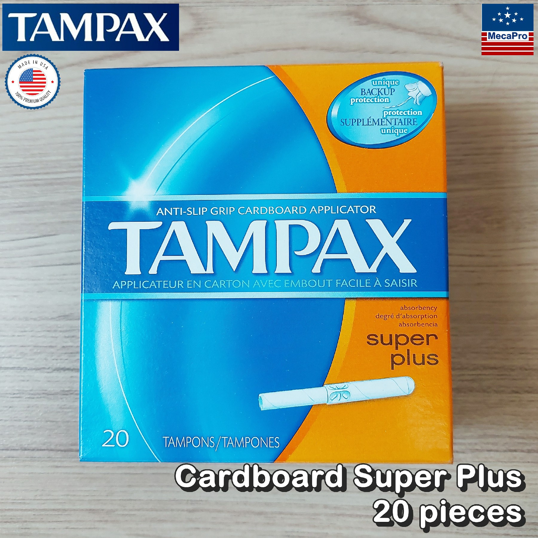 Tampax® Cardboard Super Plus Tampons 20 pieces ผ้าอนามัยแบบสอด 20 ชิ้น เหมาะกับวันมามาก