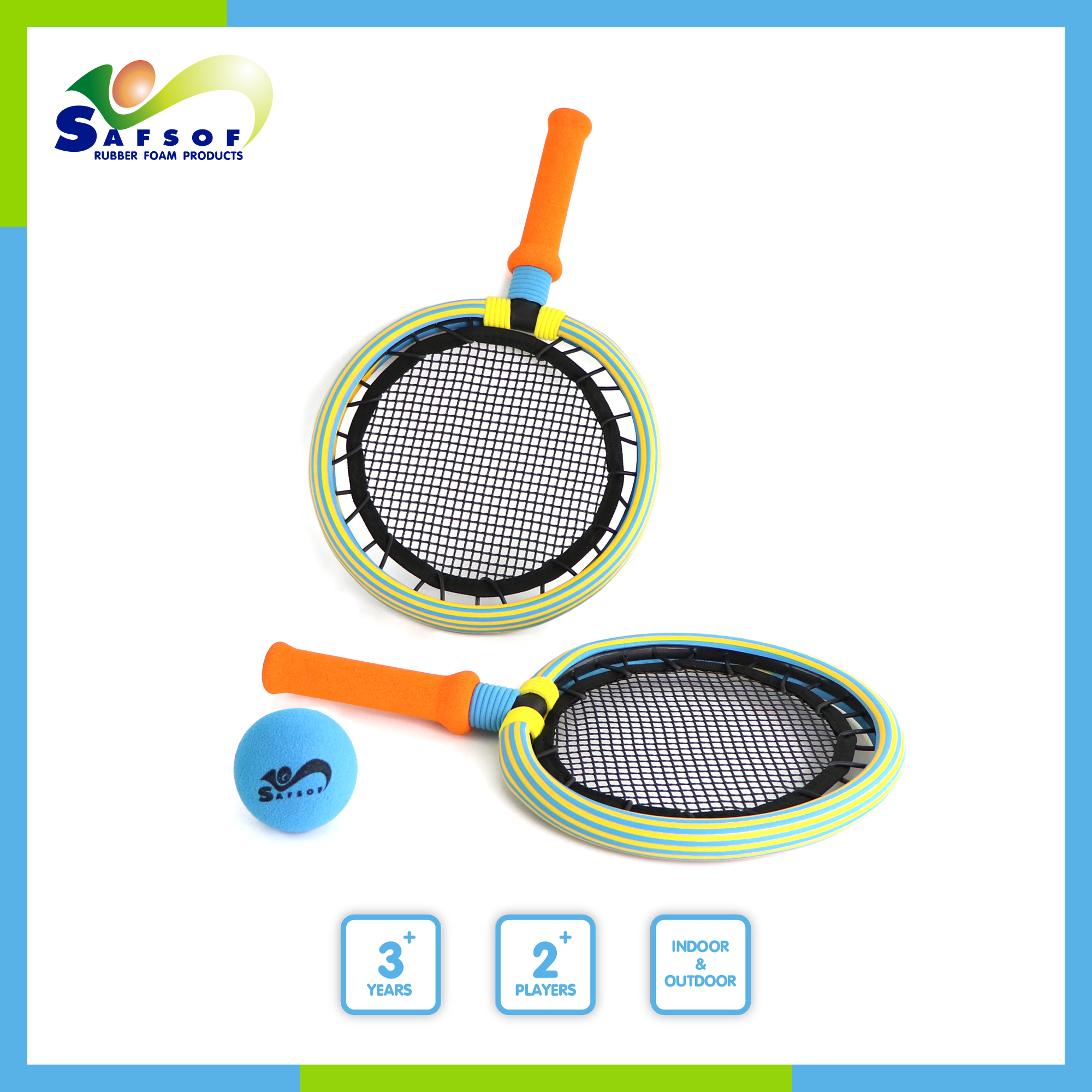 Safsof badminton racket toy ชุดของเล่นไม้แร็กเกตแบดมินตันสำหรับเด็กอายุ 3 ปีขึ้นไป พร้อมลูกบอล รุ่น BSK-05(B) ของเล่นเสริมพัฒนาการ ของเล่นปลอดภัย