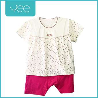 YeeShop ชุดเสื้อผ้าเด็กผู้ชาย/เด็กผู้หญิงแขนสั้นเข้าชุด สไตล์ญี่ปุ่น ลายดอกไม้น่ารัก ไซส์ 80#/XS 90#