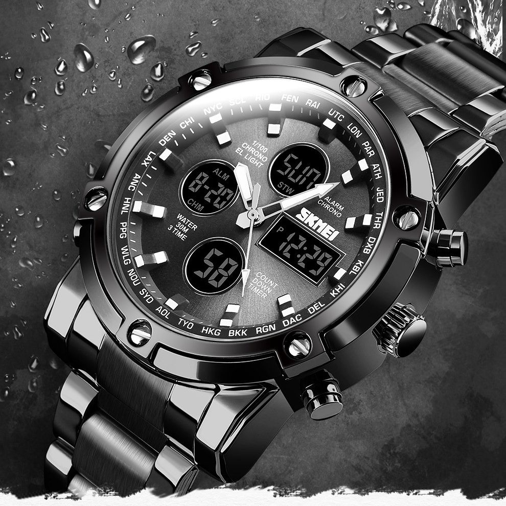 ถูกที่สุด SOEI SHOP [มีของพร้อมส่ง] SKMEI 1389 Casual นาฬิกาข้อมือควอตซ์ ดิจิตอล นาฬิกาข้อมือผู้ชาย นาฬิกาสายเหล็ก นาฬิกากันน้ำ นาฬิกาทางการ นาฬิกาข้อมือชายนาฬิกาทหาร กันน้ำ ของแท้ 100%