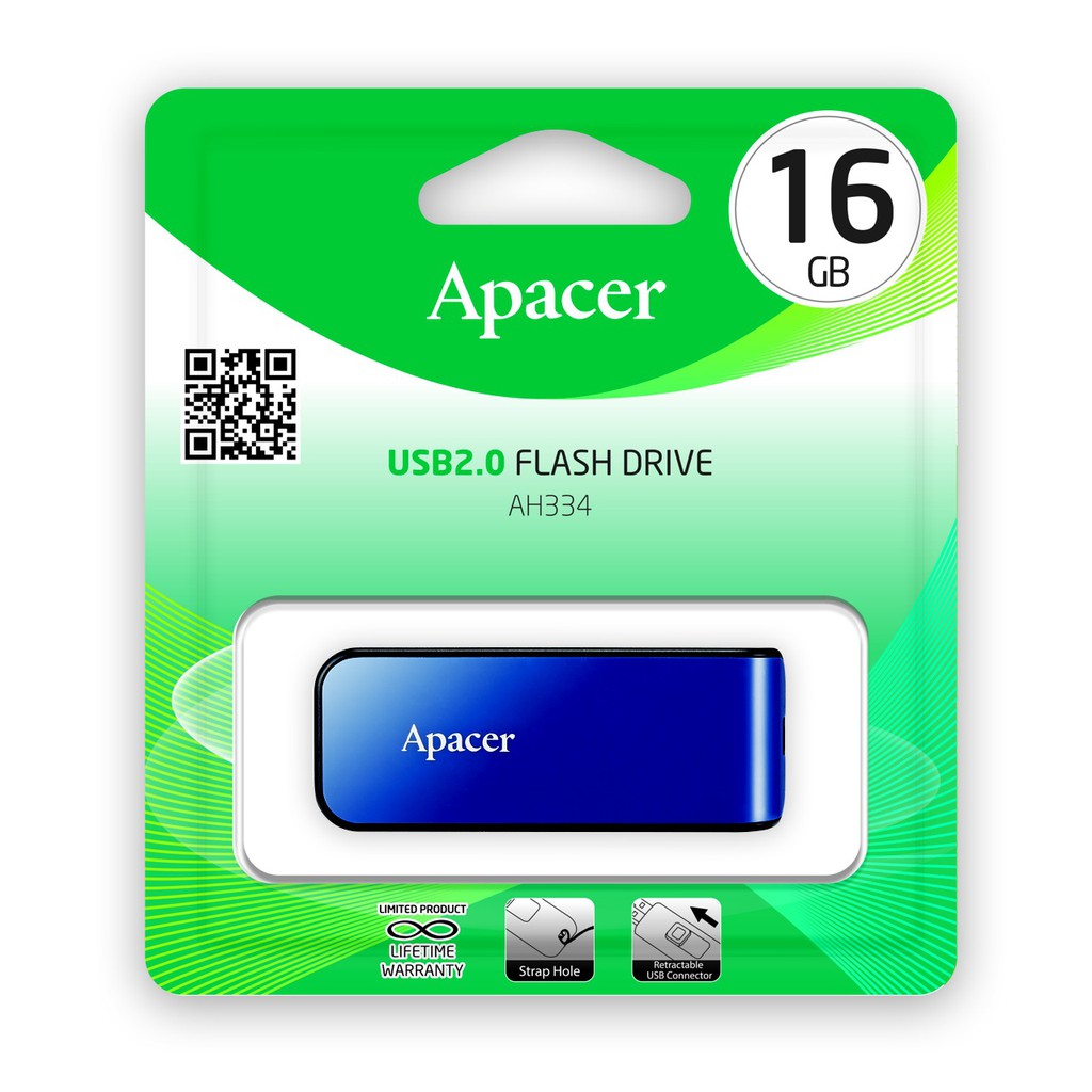 Apacer AH334 USB2.0 แฟลชไดร์ฟ 16GB สีน้ำเงิน (Apacer AP16GAH334U-1)